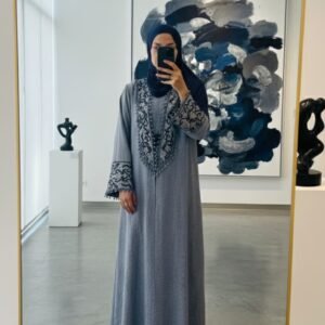 Gallery Grace Abaya — Grey with Black Embroidery
