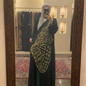 Golden Wing Abaya — Black with Butterfly Embroidery