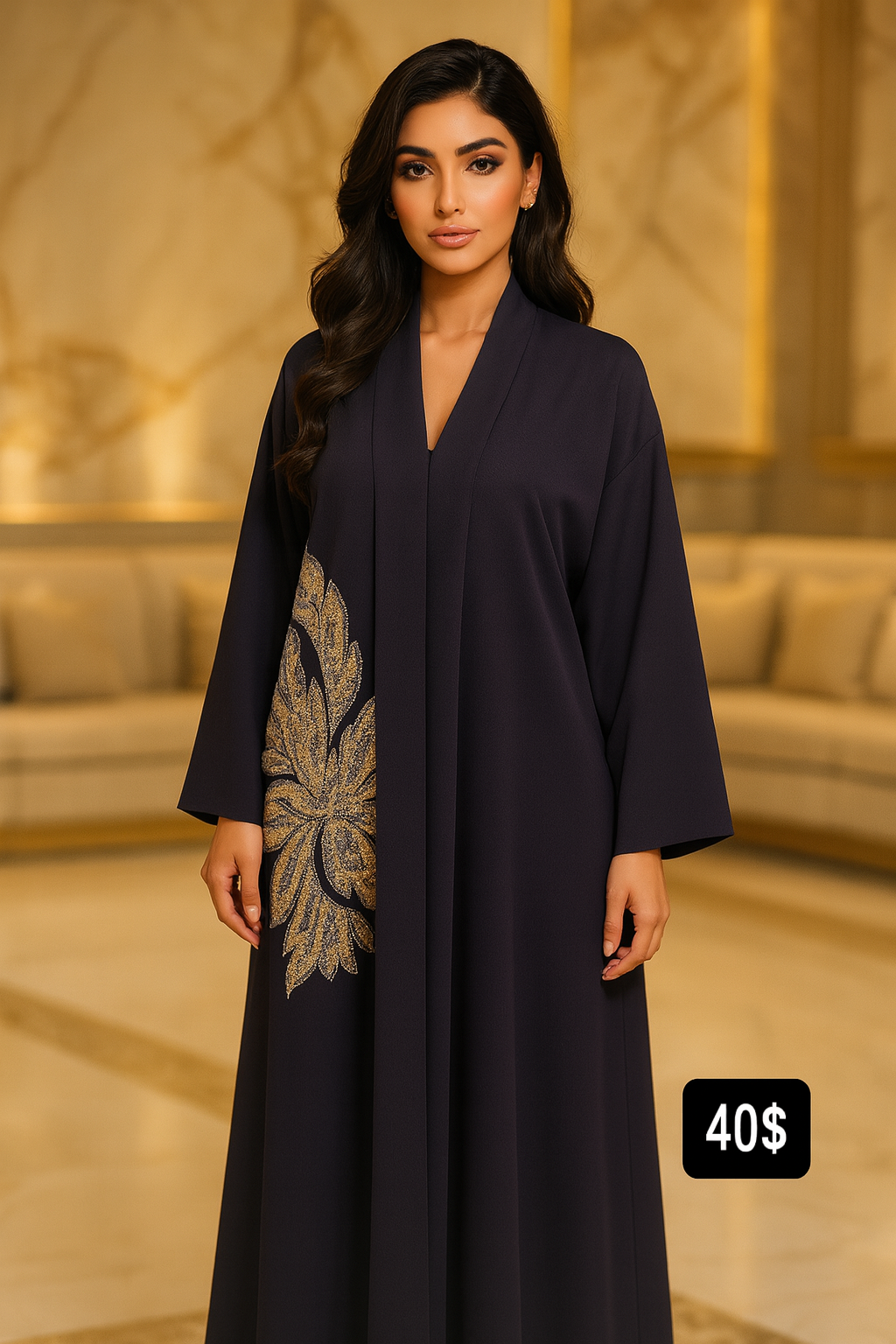 عباءة سوداء أنيقة بتطريز زهري