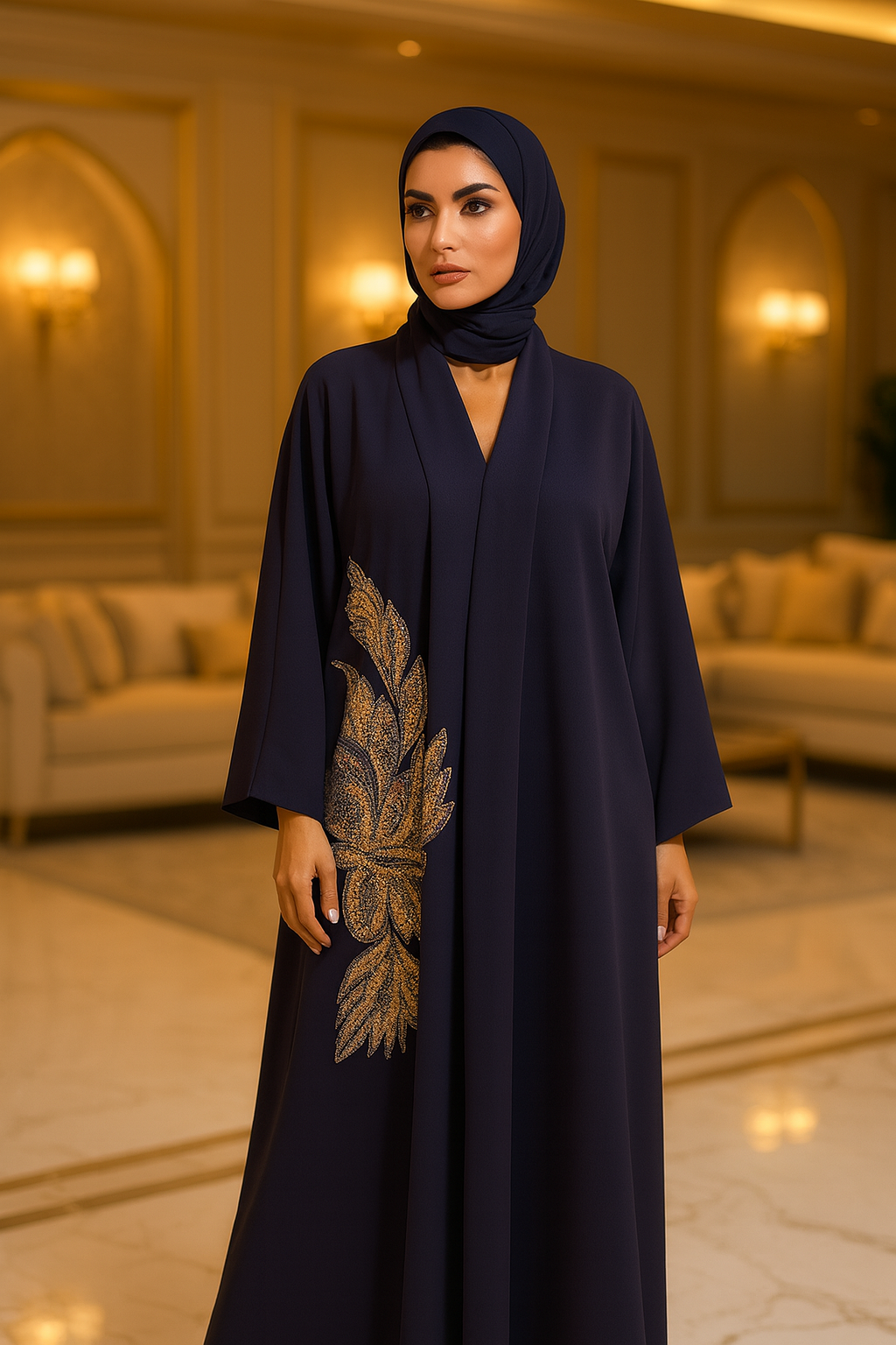 عباءة سوداء أنيقة بتطريز زهري - الصورة 4