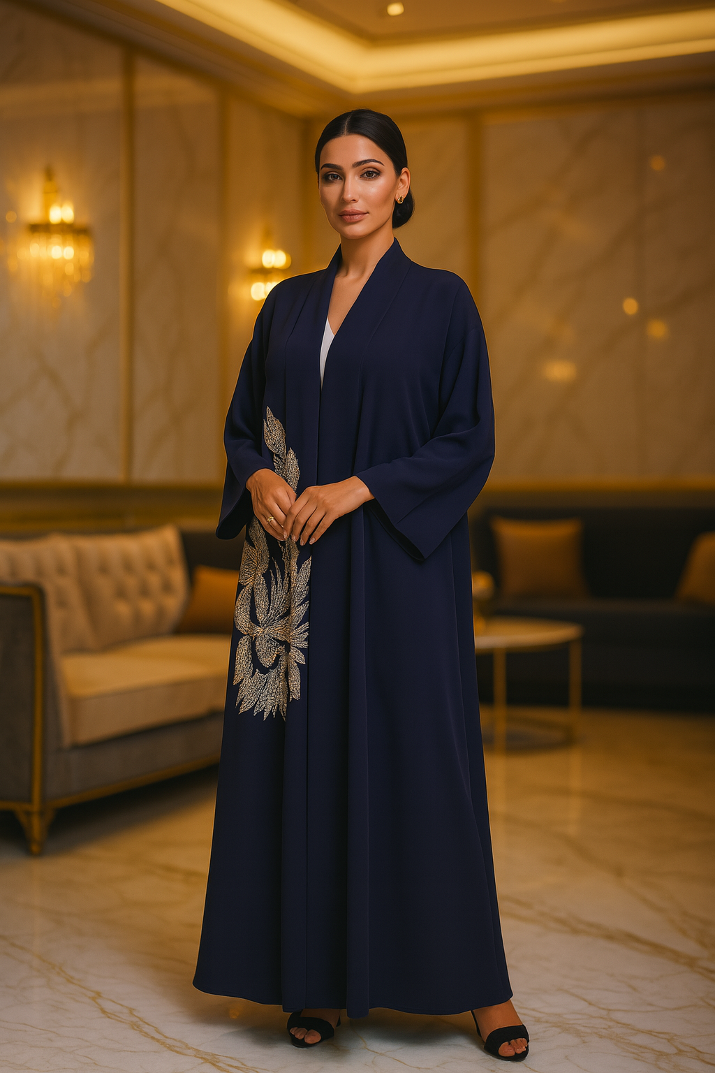 عباءة سوداء أنيقة بتطريز زهري - الصورة 3